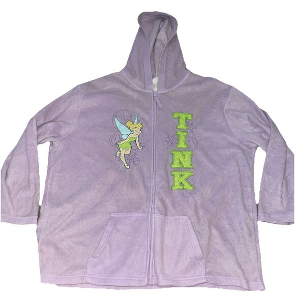 Vintage Y2K Disney Tinker Bell Fleece Zip up Hooded Sweater Purple Women’s 3x - Picture 1 of 10